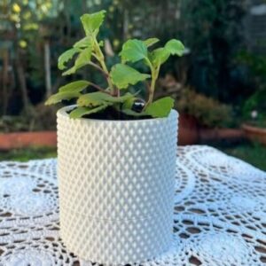 Maceta de Diseño Geométrico 3D Texturizado en Blanco Mate - Con Sistema de Drenaje Integrado